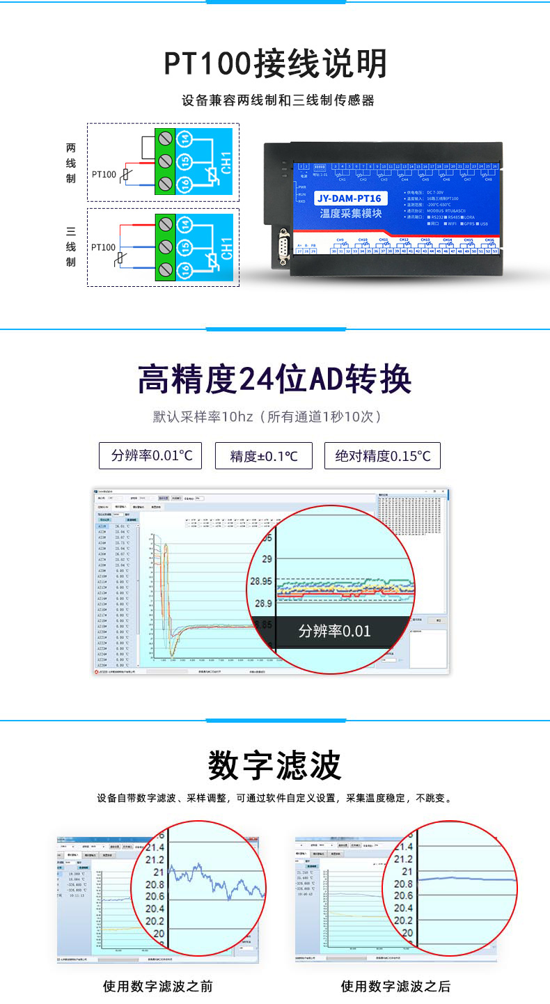 DAM-PT16 溫度收集模塊接線聲明