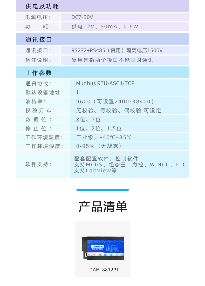 DAM8812-PT 溫度收集模塊産品葠數