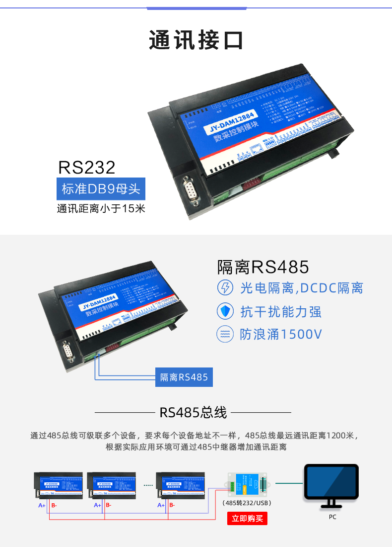 DAM12884 工業級數採控制器通訊接口