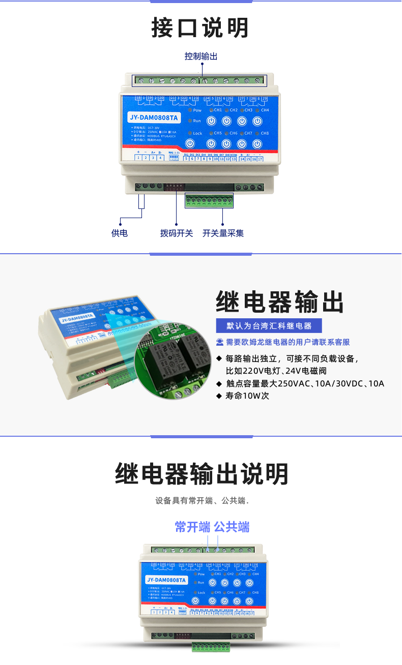 DAM-0808TA 工業級網絡數採控制器接口聲明