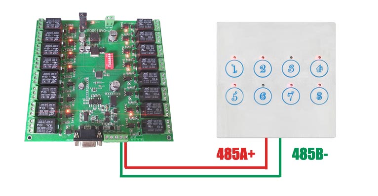 8路按鍵板485通訊接線